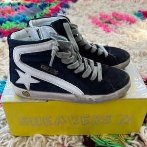 Brand new kids Golden Goose denim high top sneakers size 30